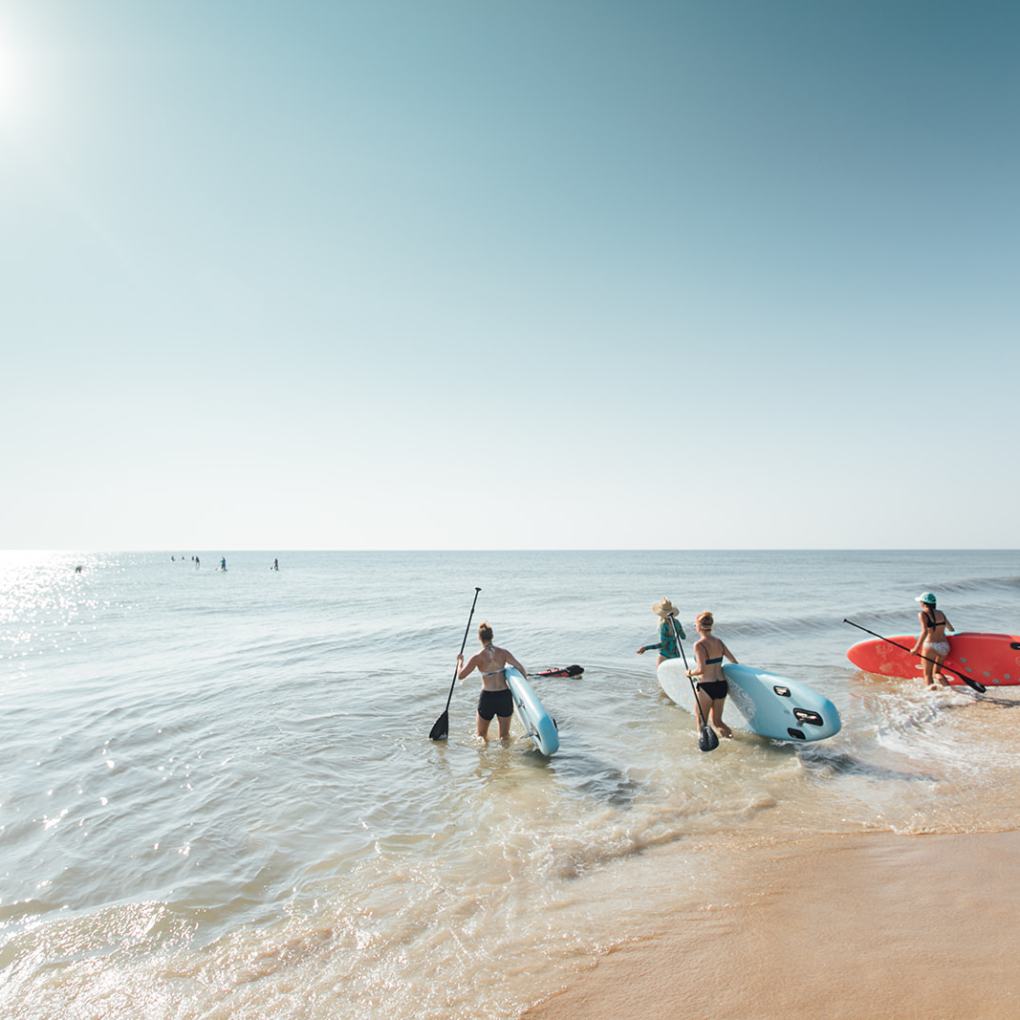 a group of people on a beach