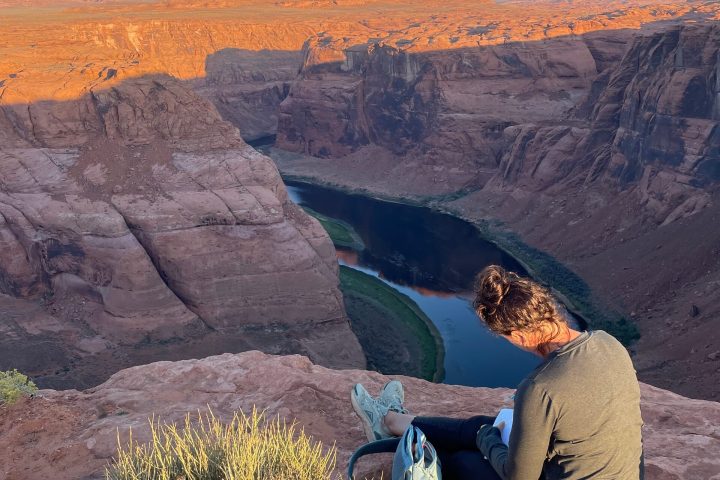 a canyon with a mountain in the background