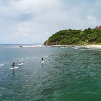 a group of people swimming in a body of water