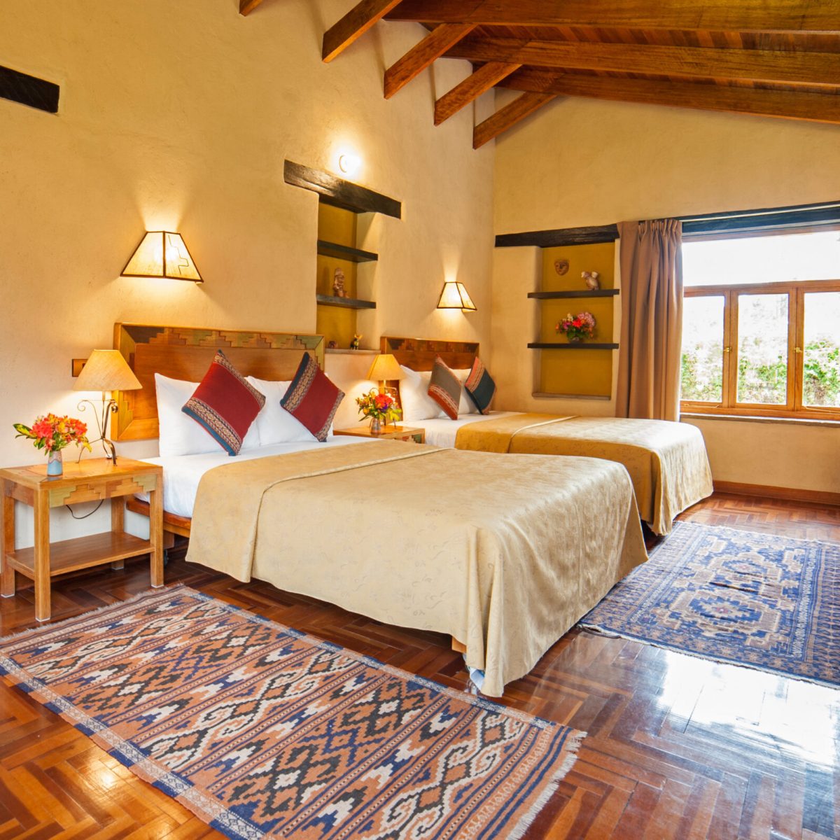 a bedroom with a bed in a room