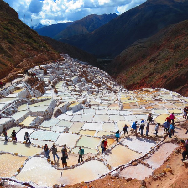 a group of people in a canyon