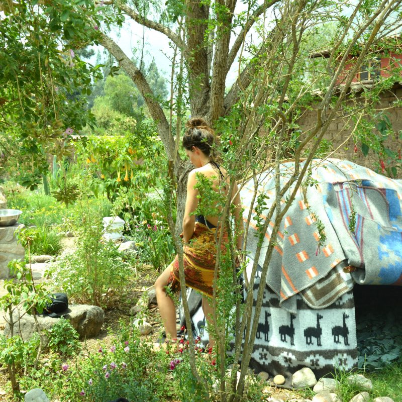 a person sitting in a garden