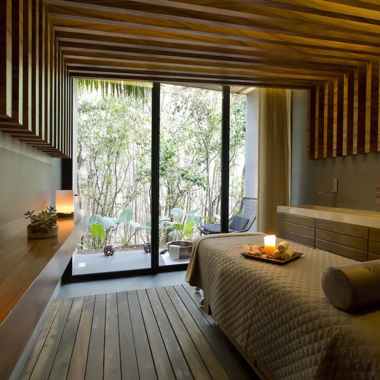 a view of a living room with a large window