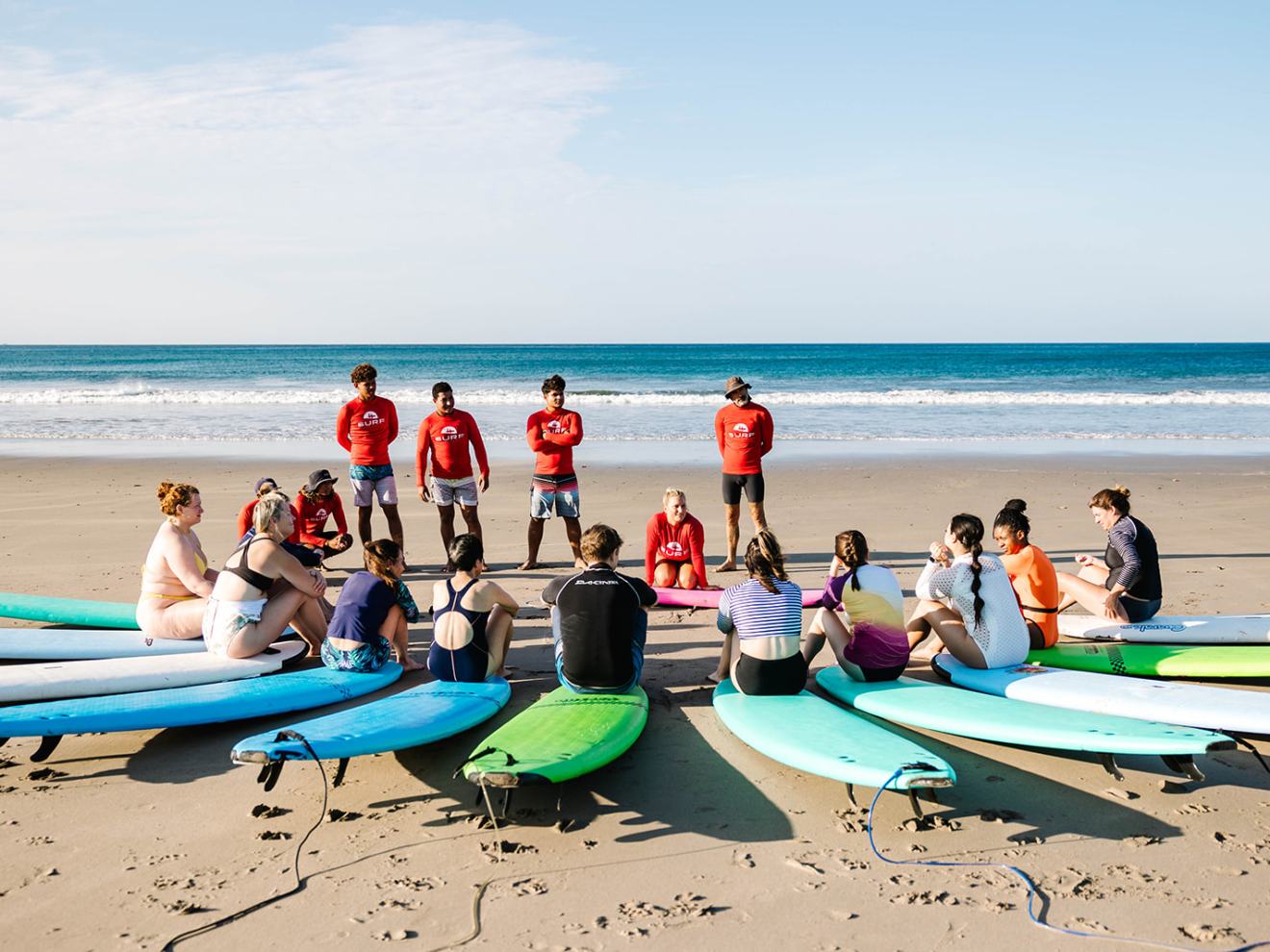 a group of people sitting at a beach